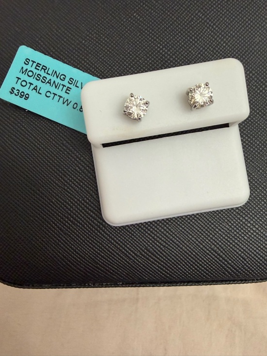 Jewelry - Sterling Silver Moissanite Stud Earrings - Clear/White